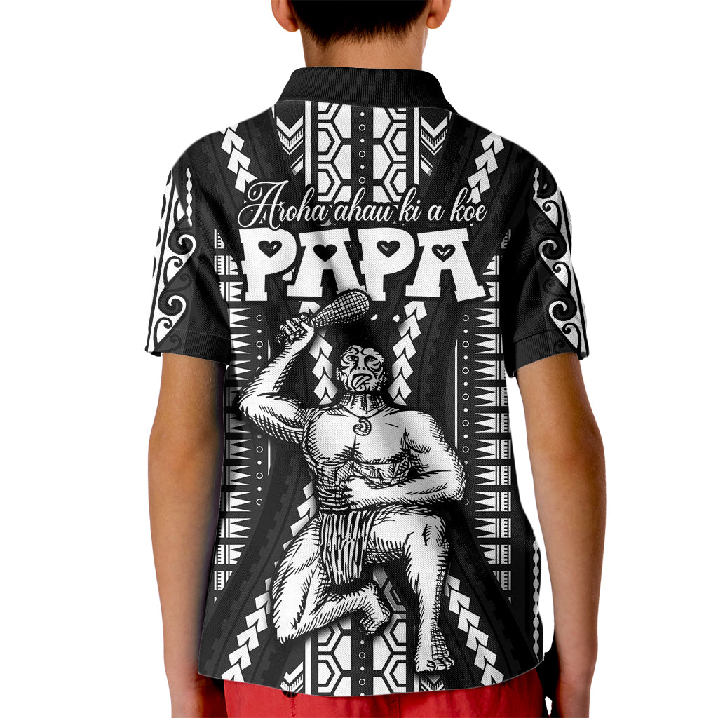 Custom Maori Fathers Day New Zealand Kid Polo Shirt Aroha Ahau Ki A Koe Papa - Black - Wonder Print Shop