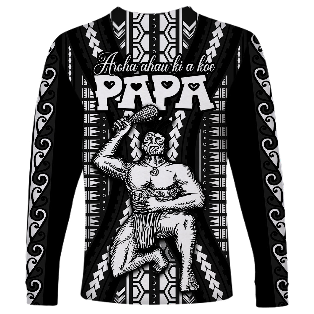 Custom Maori Fathers Day New Zealand Long Sleeve Shirt Aroha Ahau Ki A Koe Papa - Black - Wonder Print Shop