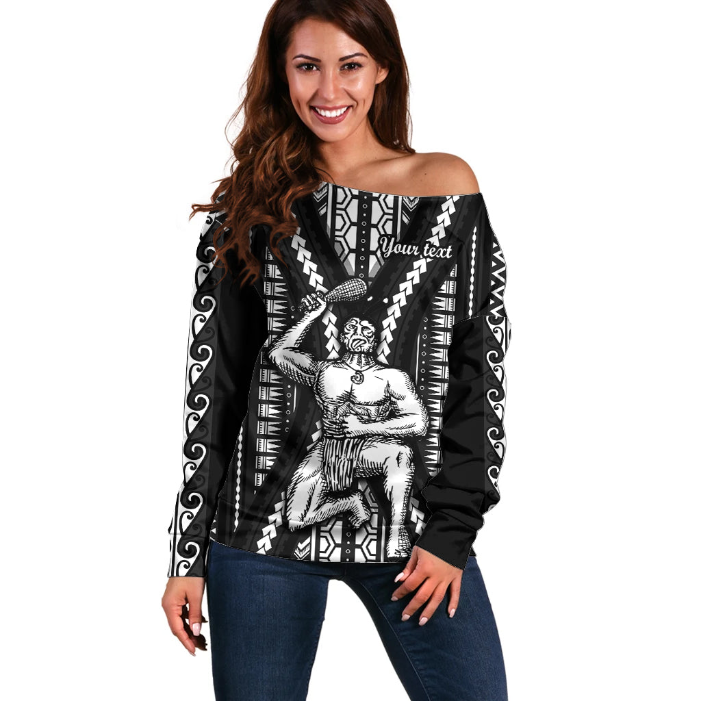 Custom Maori Fathers Day New Zealand Off Shoulder Sweater Aroha Ahau Ki A Koe Papa - Black - Wonder Print Shop