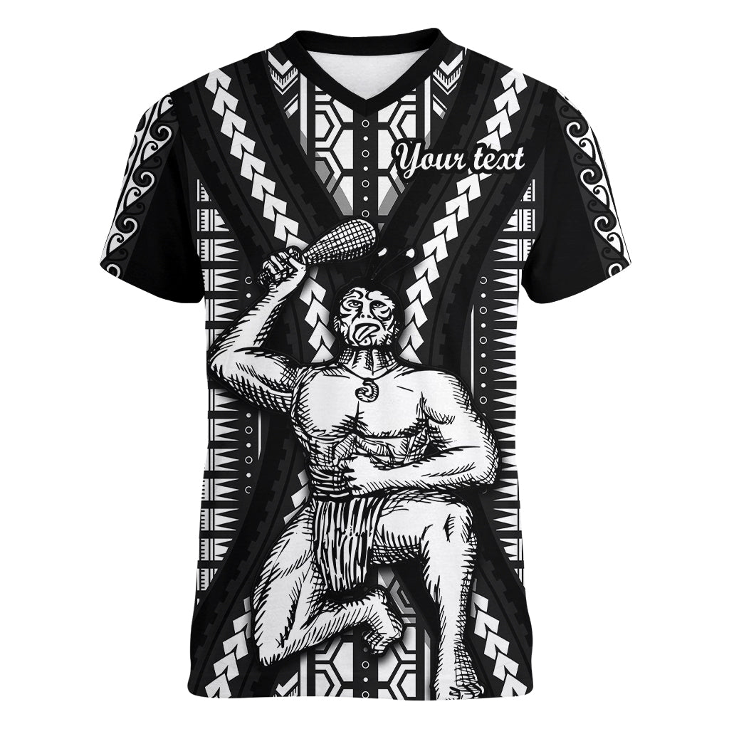 Custom Maori Fathers Day New Zealand Women V Neck T Shirt Aroha Ahau Ki A Koe Papa - Black - Wonder Print Shop