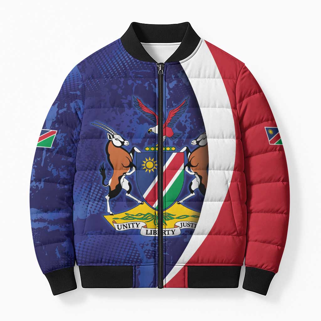 Namibia Cricket Custom Bomber Puffer Jacket Coat of arms Namibian Pattern - Wonder Print Shop