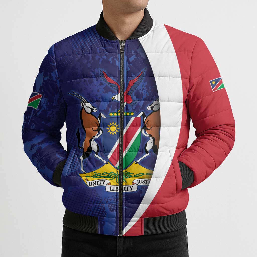 Namibia Cricket Custom Bomber Puffer Jacket Coat of arms Namibian Pattern - Wonder Print Shop