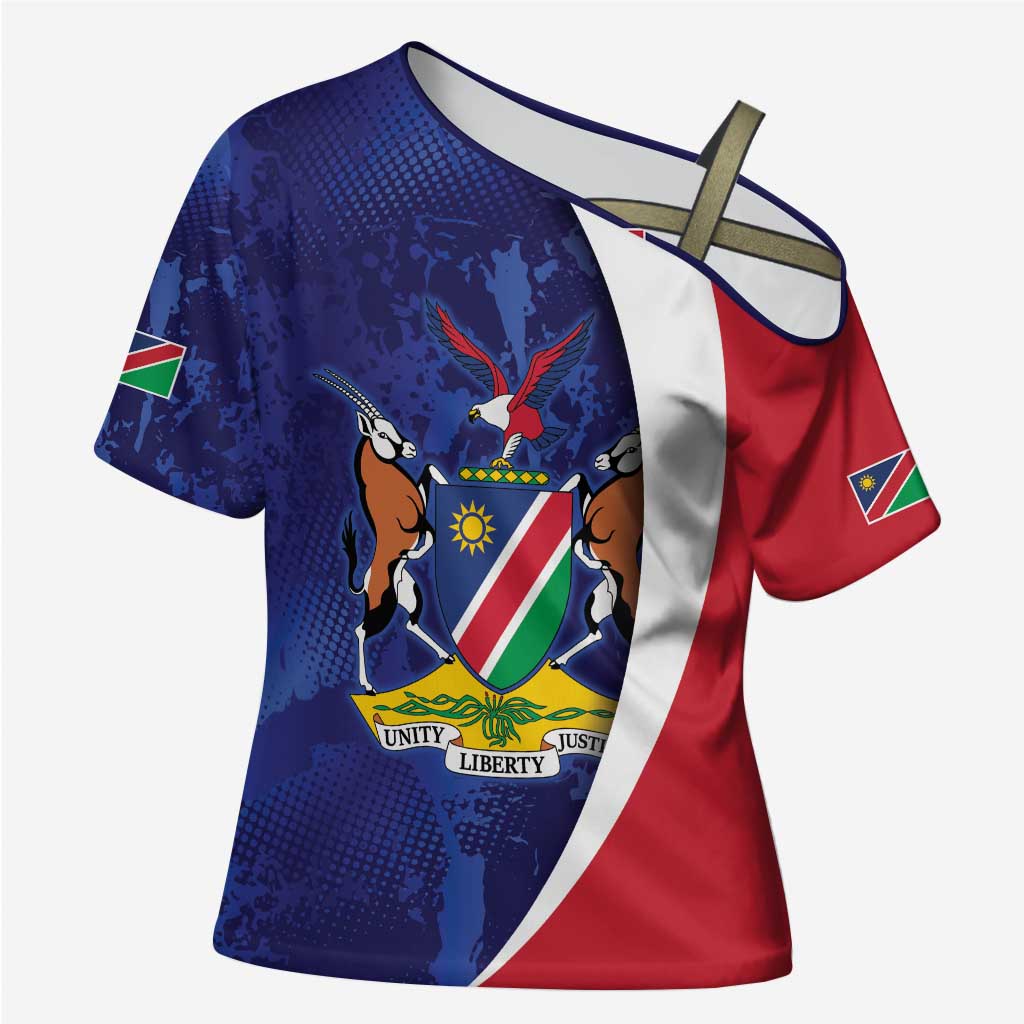 Namibia Cricket Custom Cross Shoulder Shirt Coat of arms Namibian Pattern - Wonder Print Shop