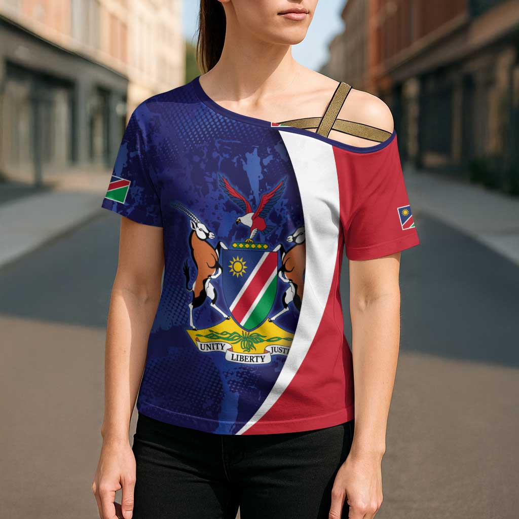 Namibia Cricket Custom Cross Shoulder Shirt Coat of arms Namibian Pattern - Wonder Print Shop