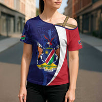 Namibia Cricket Custom Cross Shoulder Shirt Coat of arms Namibian Pattern - Wonder Print Shop