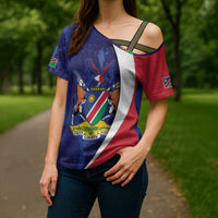 Namibia Cricket Custom Cross Shoulder Shirt Coat of arms Namibian Pattern - Wonder Print Shop