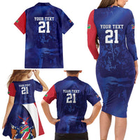 Namibia Cricket Custom Family Matching Long Sleeve Bodycon Dress and Hawaiian Shirt Coat of arms Namibian Pattern - Wonder Print Shop
