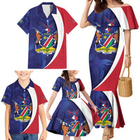 Namibia Cricket Custom Family Matching Mermaid Dress and Hawaiian Shirt Coat of arms Namibian Pattern - Wonder Print Shop