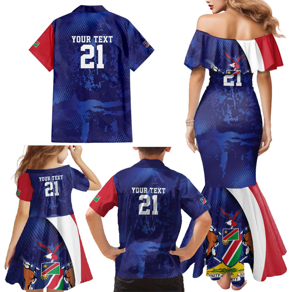 Namibia Cricket Custom Family Matching Mermaid Dress and Hawaiian Shirt Coat of arms Namibian Pattern - Wonder Print Shop