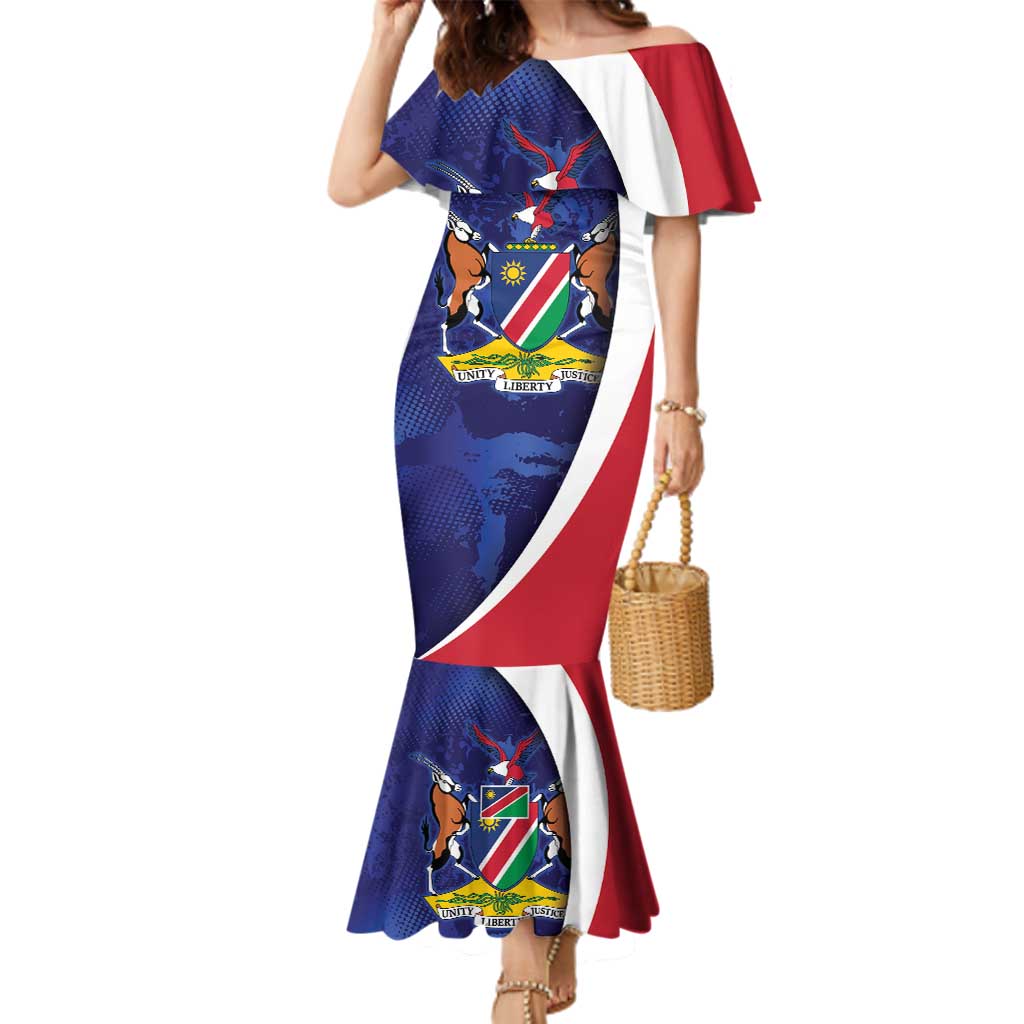 Namibia Cricket Custom Family Matching Mermaid Dress and Hawaiian Shirt Coat of arms Namibian Pattern - Wonder Print Shop
