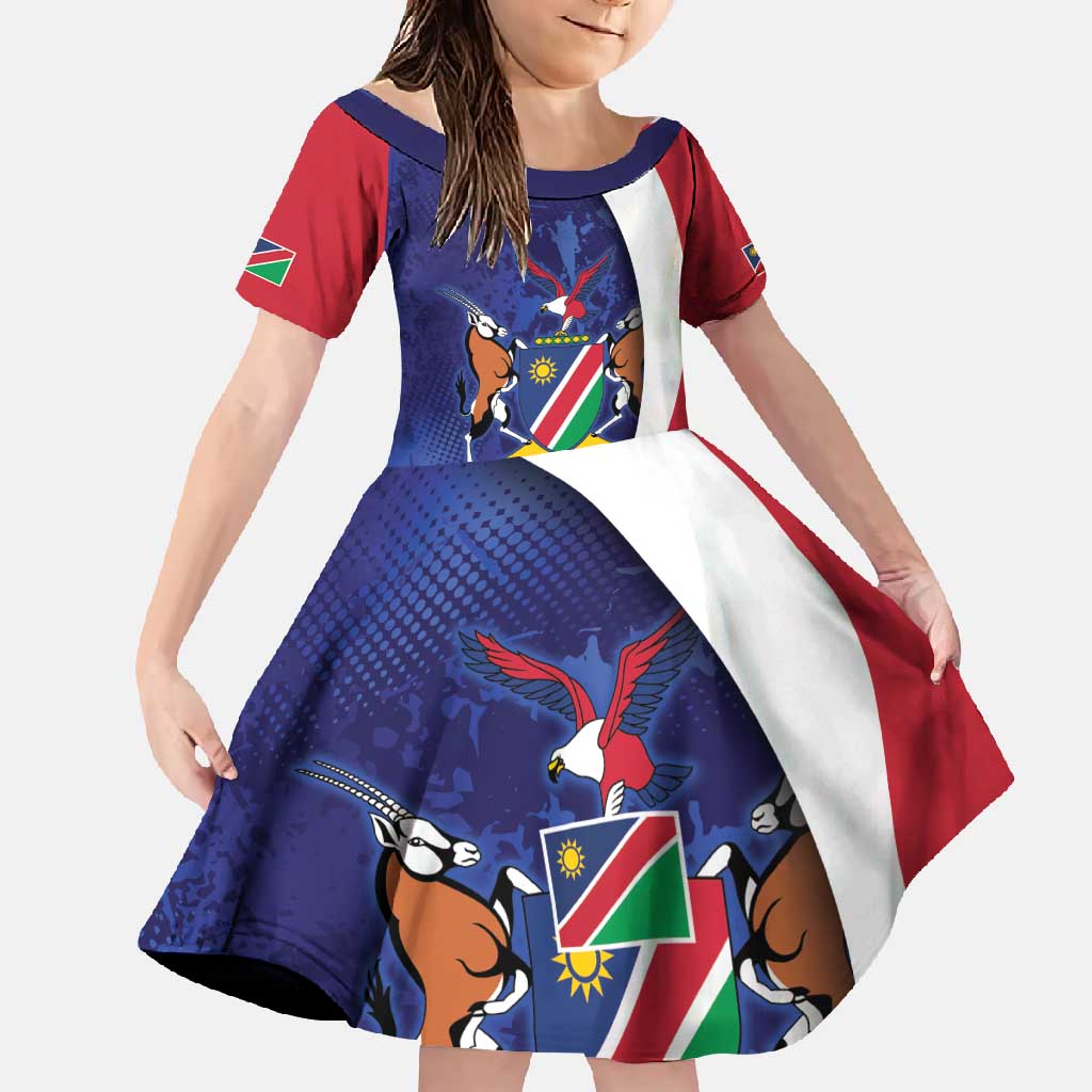 Namibia Cricket Custom Family Matching Off Shoulder Maxi Dress and Hawaiian Shirt Coat of arms Namibian Pattern - Wonder Print Shop