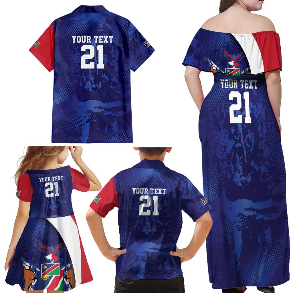 Namibia Cricket Custom Family Matching Off Shoulder Maxi Dress and Hawaiian Shirt Coat of arms Namibian Pattern - Wonder Print Shop
