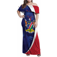 Namibia Cricket Custom Family Matching Off Shoulder Maxi Dress and Hawaiian Shirt Coat of arms Namibian Pattern - Wonder Print Shop