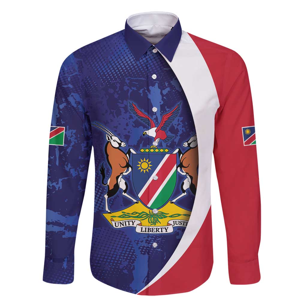 Namibia Cricket Custom Family Matching Off Shoulder Short Dress and Hawaiian Shirt Coat of arms Namibian Pattern - Wonder Print Shop
