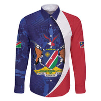 Namibia Cricket Custom Family Matching Off Shoulder Short Dress and Hawaiian Shirt Coat of arms Namibian Pattern - Wonder Print Shop