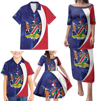 Namibia Cricket Custom Family Matching Puletasi and Hawaiian Shirt Coat of arms Namibian Pattern - Wonder Print Shop