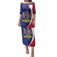 Namibia Cricket Custom Family Matching Puletasi and Hawaiian Shirt Coat of arms Namibian Pattern - Wonder Print Shop