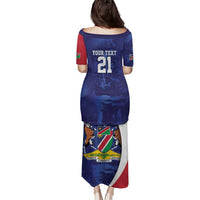 Namibia Cricket Custom Family Matching Puletasi and Hawaiian Shirt Coat of arms Namibian Pattern - Wonder Print Shop