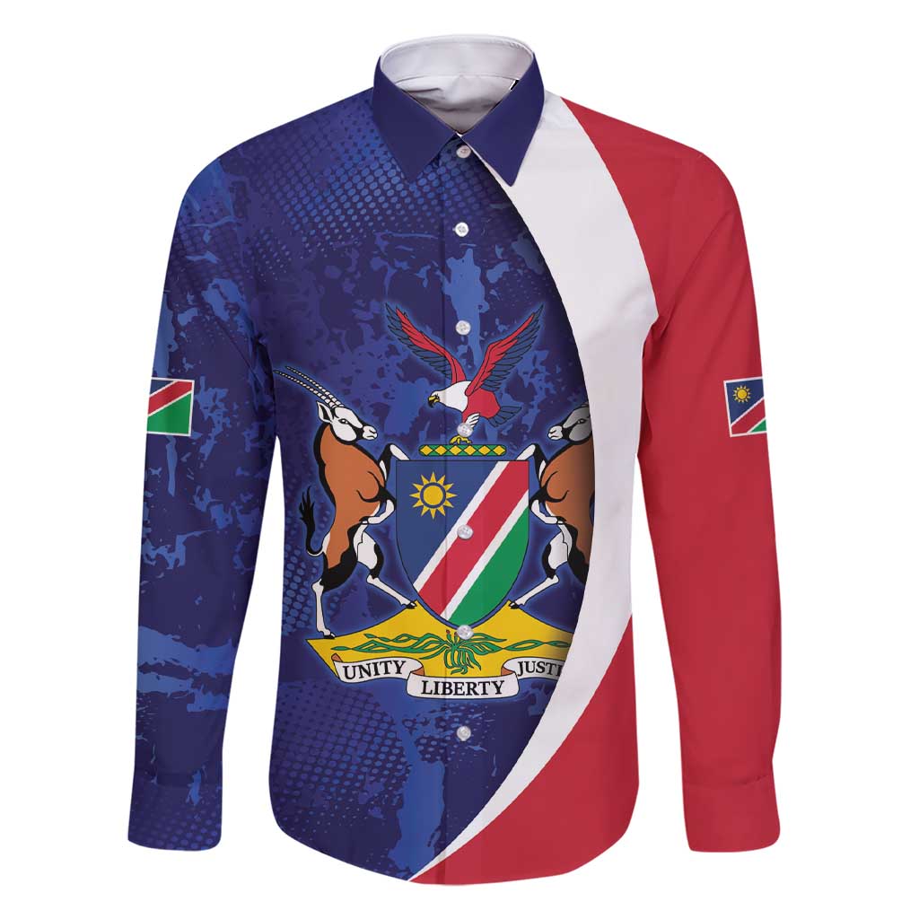 Namibia Cricket Custom Family Matching Short Sleeve Bodycon Dress and Hawaiian Shirt Coat of arms Namibian Pattern - Wonder Print Shop