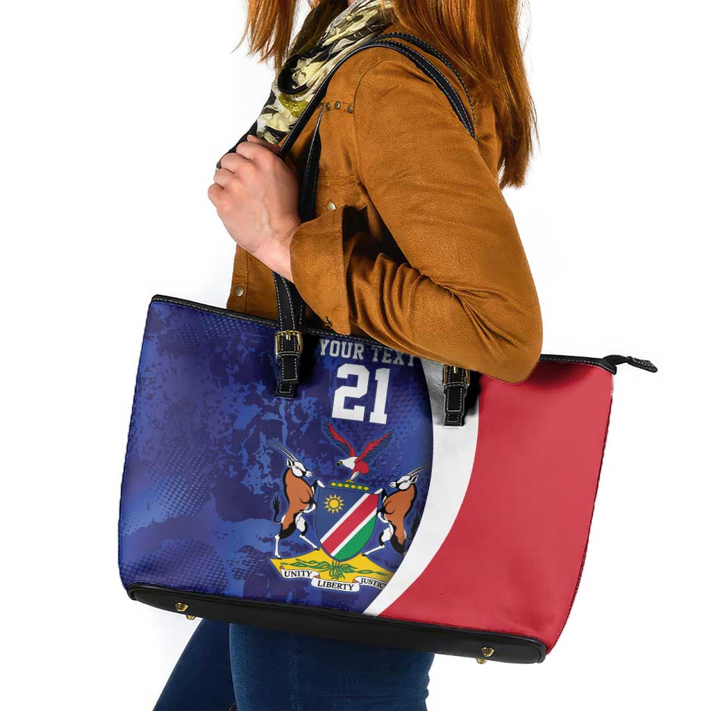 Namibia Cricket Custom Leather Tote Bag Coat of arms Namibian Pattern - Wonder Print Shop