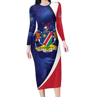 Namibia Cricket Custom Long Sleeve Bodycon Dress Coat of arms Namibian Pattern - Wonder Print Shop