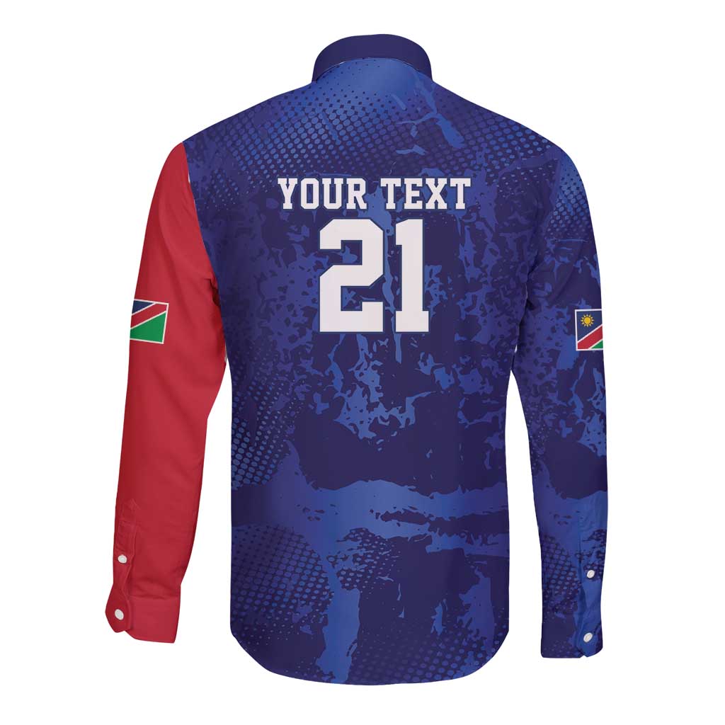 Namibia Cricket Custom Long Sleeve Button Shirt Coat of arms Namibian Pattern - Wonder Print Shop