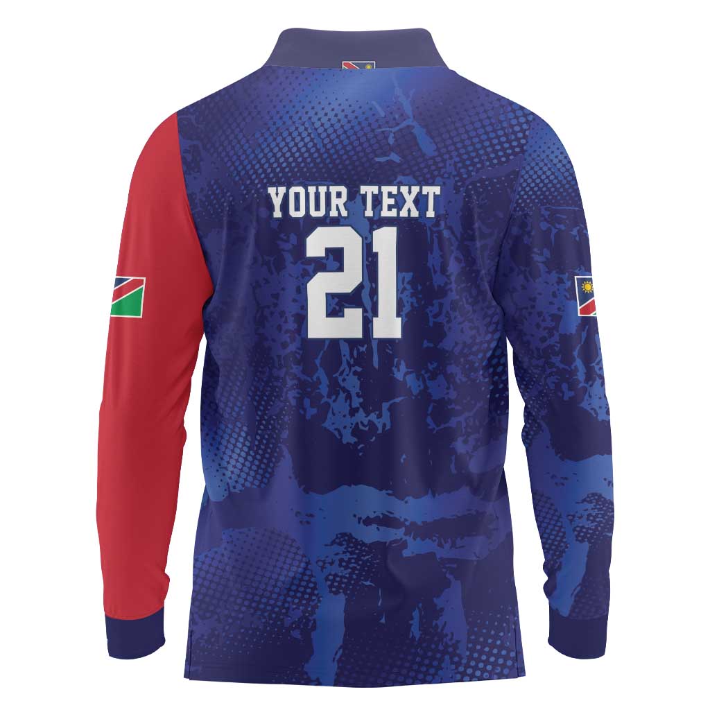 Namibia Cricket Custom Long Sleeve Polo Shirt Coat of arms Namibian Pattern - Wonder Print Shop