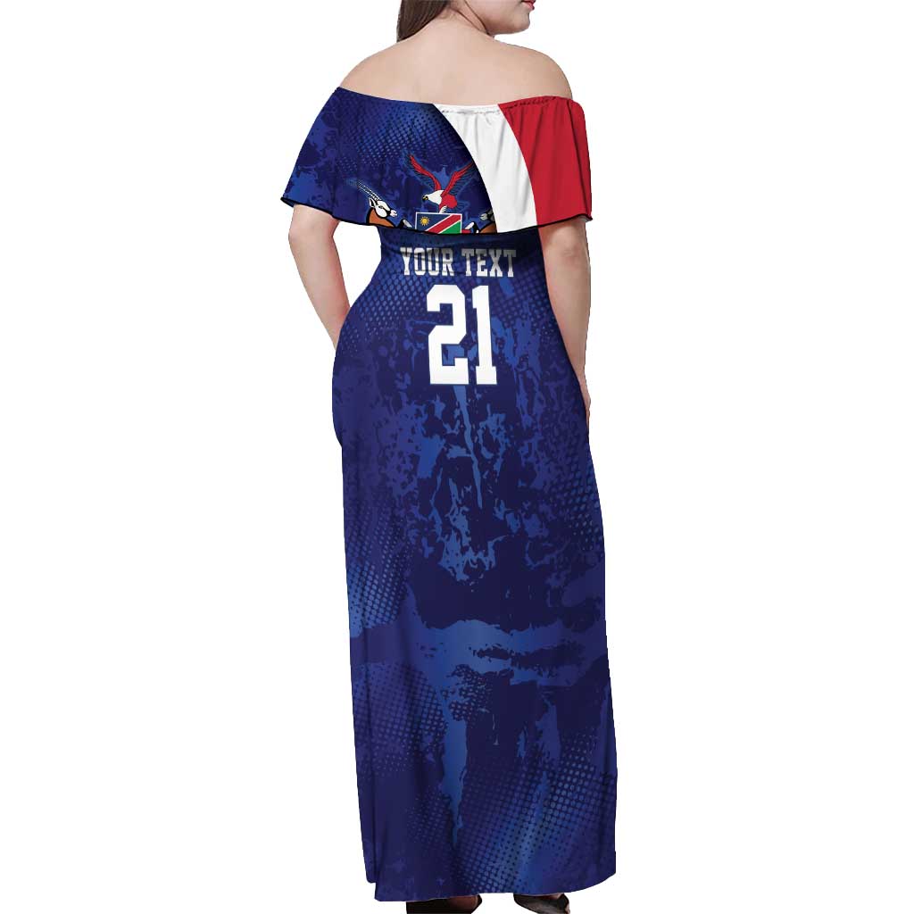 Namibia Cricket Custom Off Shoulder Maxi Dress Coat of arms Namibian Pattern - Wonder Print Shop