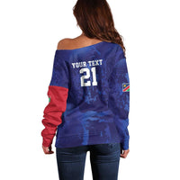 Namibia Cricket Custom Off Shoulder Sweater Coat of arms Namibian Pattern - Wonder Print Shop