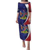 Namibia Cricket Custom Puletasi Coat of arms Namibian Pattern - Wonder Print Shop