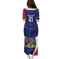 Namibia Cricket Custom Puletasi Coat of arms Namibian Pattern - Wonder Print Shop