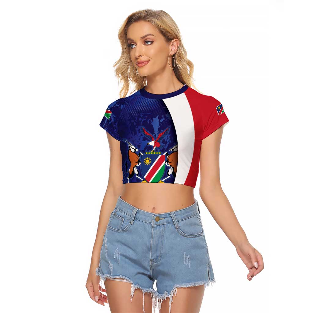 Namibia Cricket Custom Raglan Cropped T Shirt Coat of arms Namibian Pattern - Wonder Print Shop