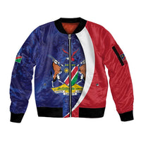 Namibia Cricket Custom Sleeve Zip Bomber Jacket Coat of arms Namibian Pattern - Wonder Print Shop