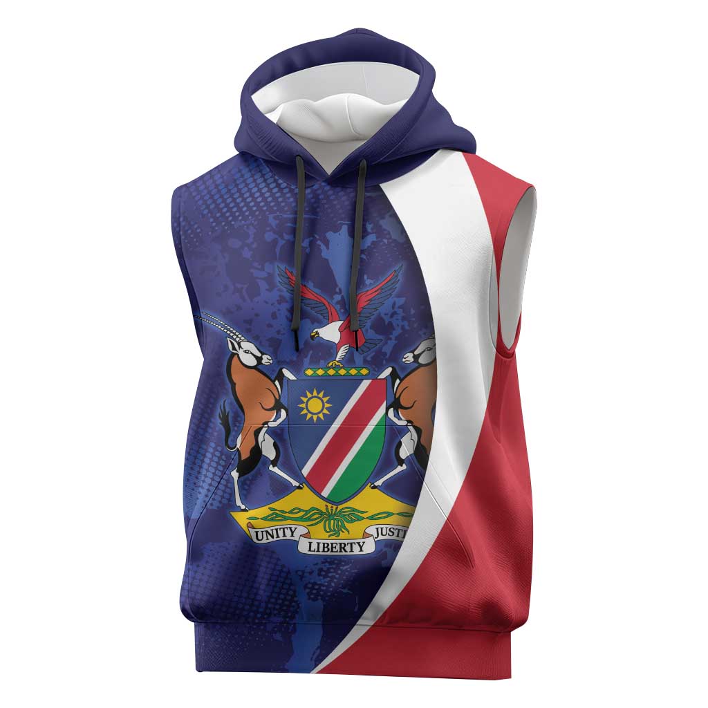Namibia Cricket Custom Sleeveless Hoodie Coat of arms Namibian Pattern - Wonder Print Shop