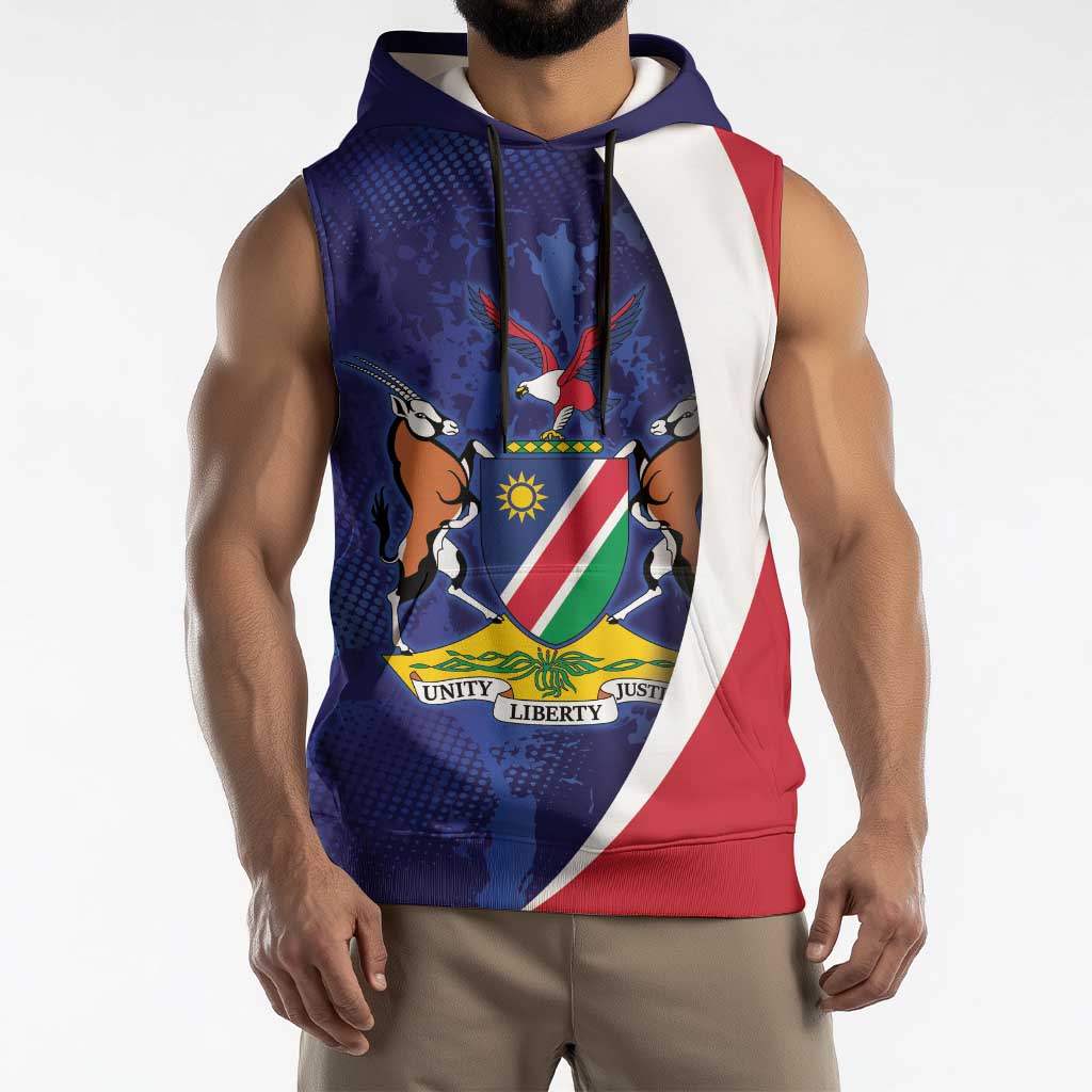 Namibia Cricket Custom Sleeveless Hoodie Coat of arms Namibian Pattern - Wonder Print Shop