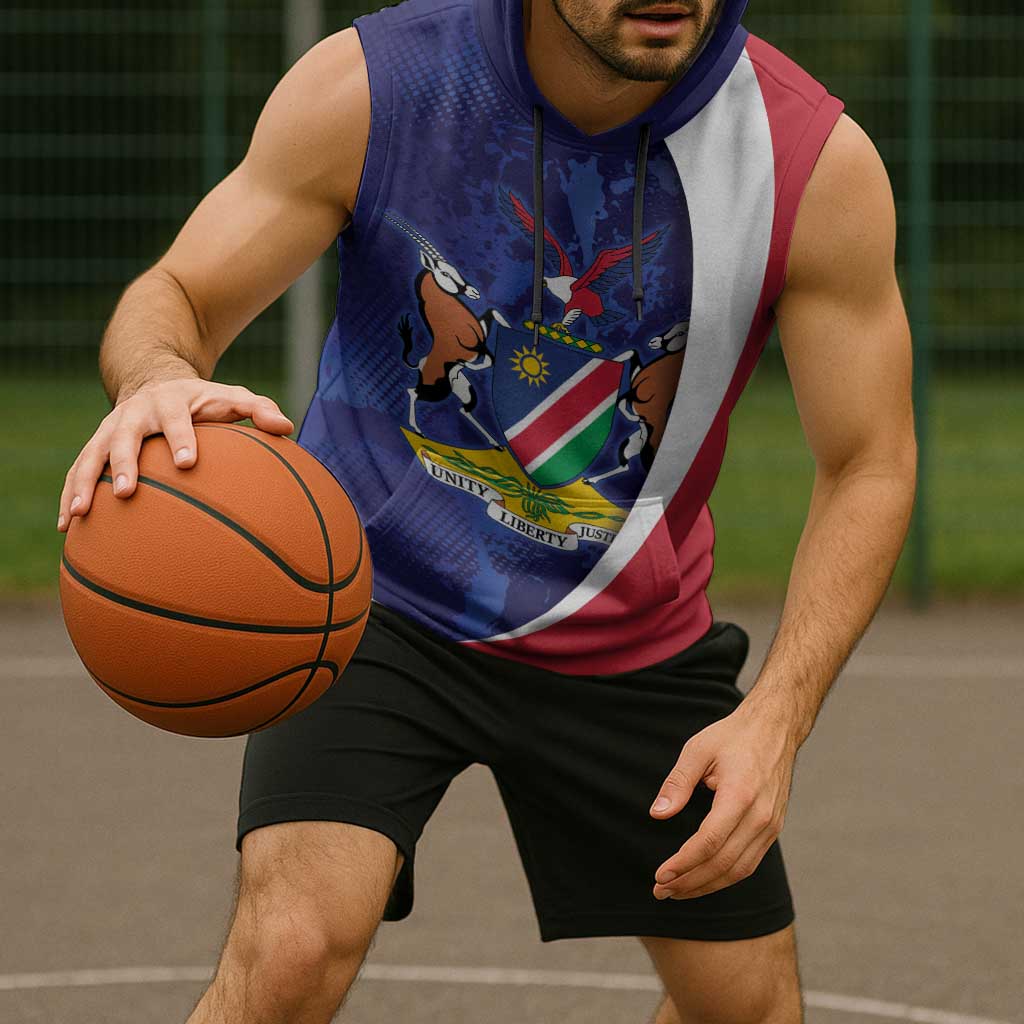 Namibia Cricket Custom Sleeveless Hoodie Coat of arms Namibian Pattern - Wonder Print Shop