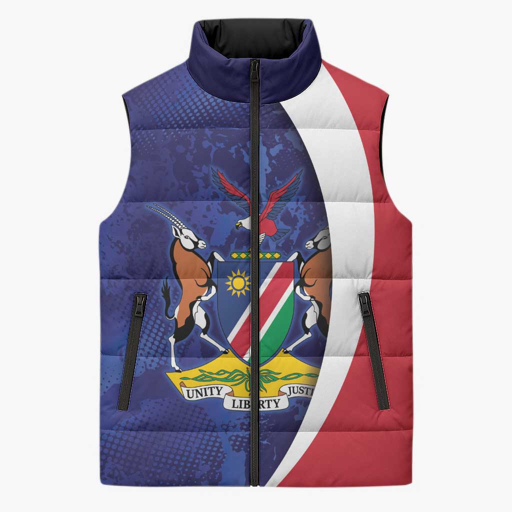 Namibia Cricket Custom Sleeveless Puffer Jacket Coat of arms Namibian Pattern - Wonder Print Shop