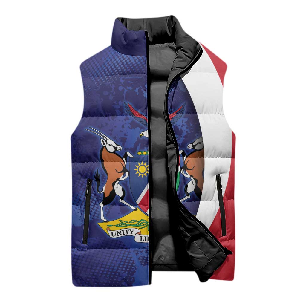 Namibia Cricket Custom Sleeveless Puffer Jacket Coat of arms Namibian Pattern - Wonder Print Shop