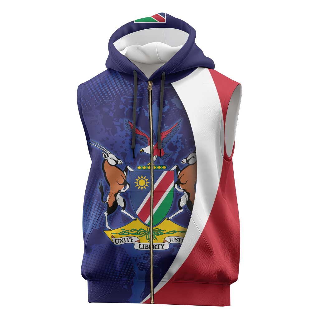 Namibia Cricket Custom Sleeveless Zip Hoodie Coat of arms Namibian Pattern - Wonder Print Shop