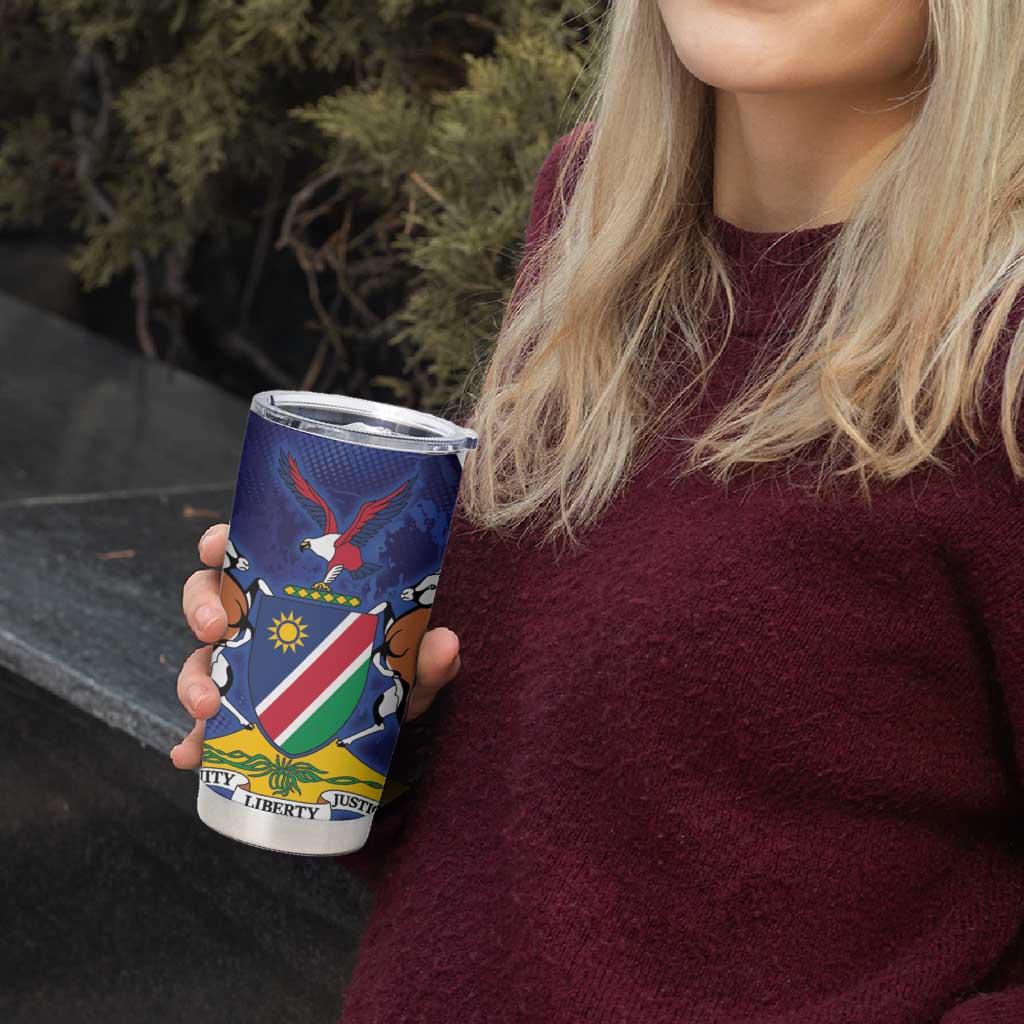 Namibia Cricket Custom Tumbler Cup Coat of arms Namibian Pattern - Wonder Print Shop