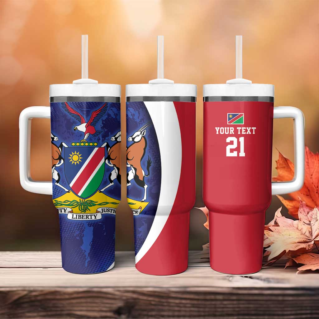 Namibia Cricket Custom Tumbler With Handle Coat of arms Namibian Pattern - Wonder Print Shop