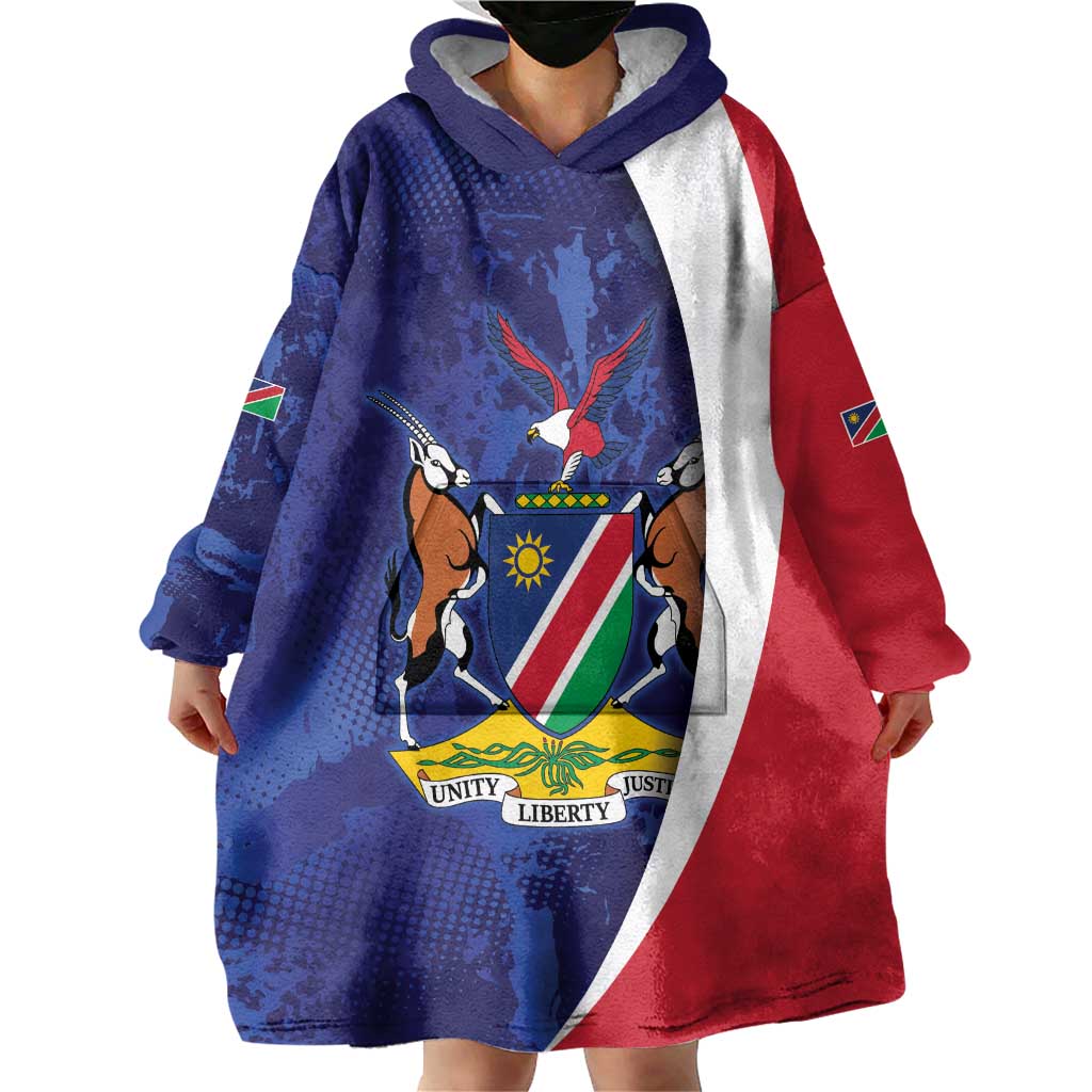 Namibia Cricket Custom Wearable Blanket Hoodie Coat of arms Namibian Pattern - Wonder Print Shop