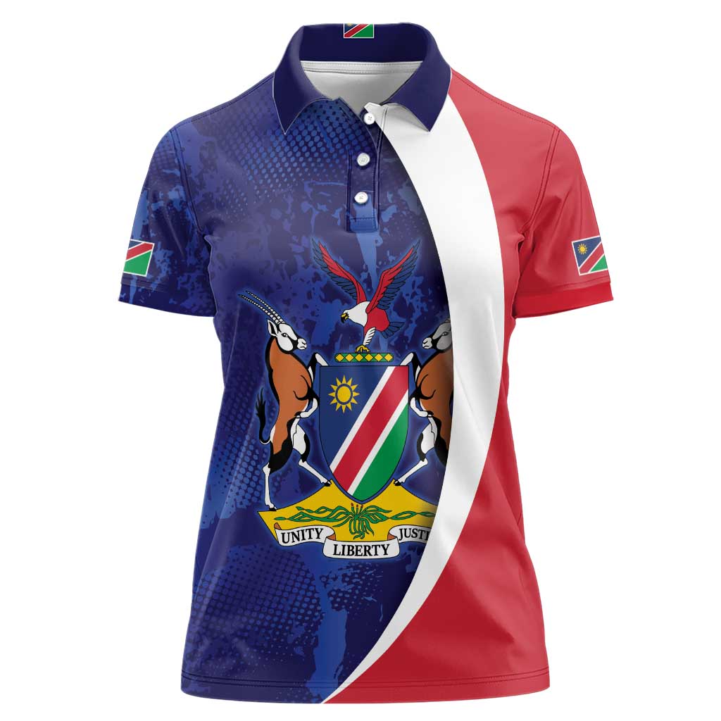 Namibia Cricket Custom Women Polo Shirt Coat of arms Namibian Pattern - Wonder Print Shop