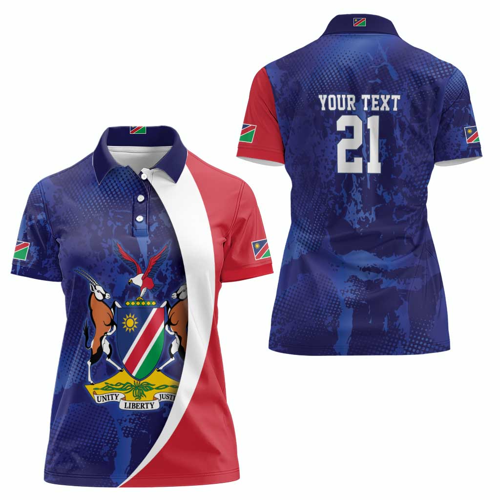 Namibia Cricket Custom Women Polo Shirt Coat of arms Namibian Pattern - Wonder Print Shop
