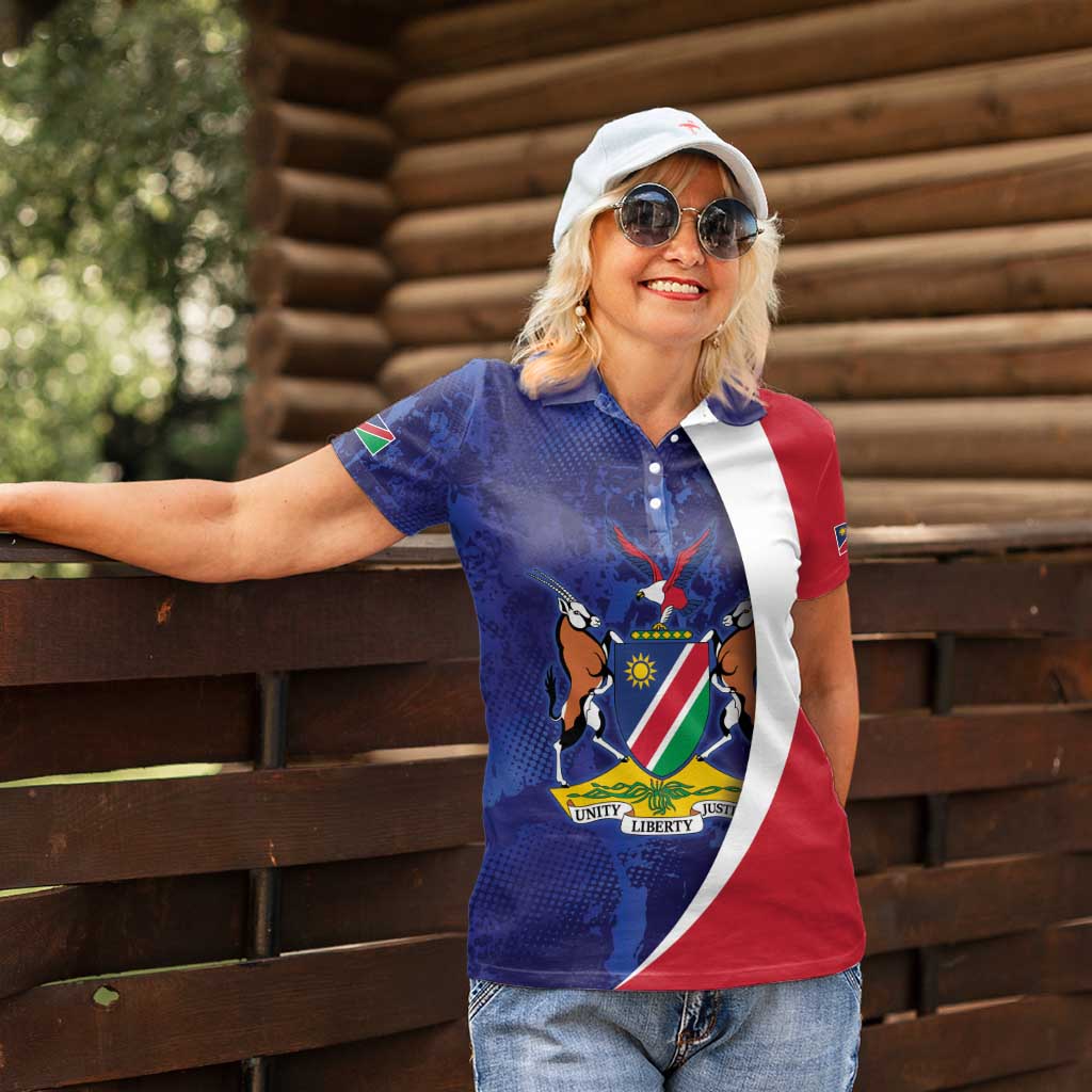Namibia Cricket Custom Women Polo Shirt Coat of arms Namibian Pattern - Wonder Print Shop