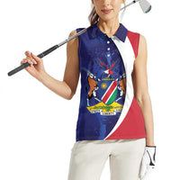 Namibia Cricket Custom Women Sleeveless Polo Shirt Coat of arms Namibian Pattern - Wonder Print Shop