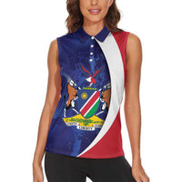 Namibia Cricket Custom Women Sleeveless Polo Shirt Coat of arms Namibian Pattern - Wonder Print Shop