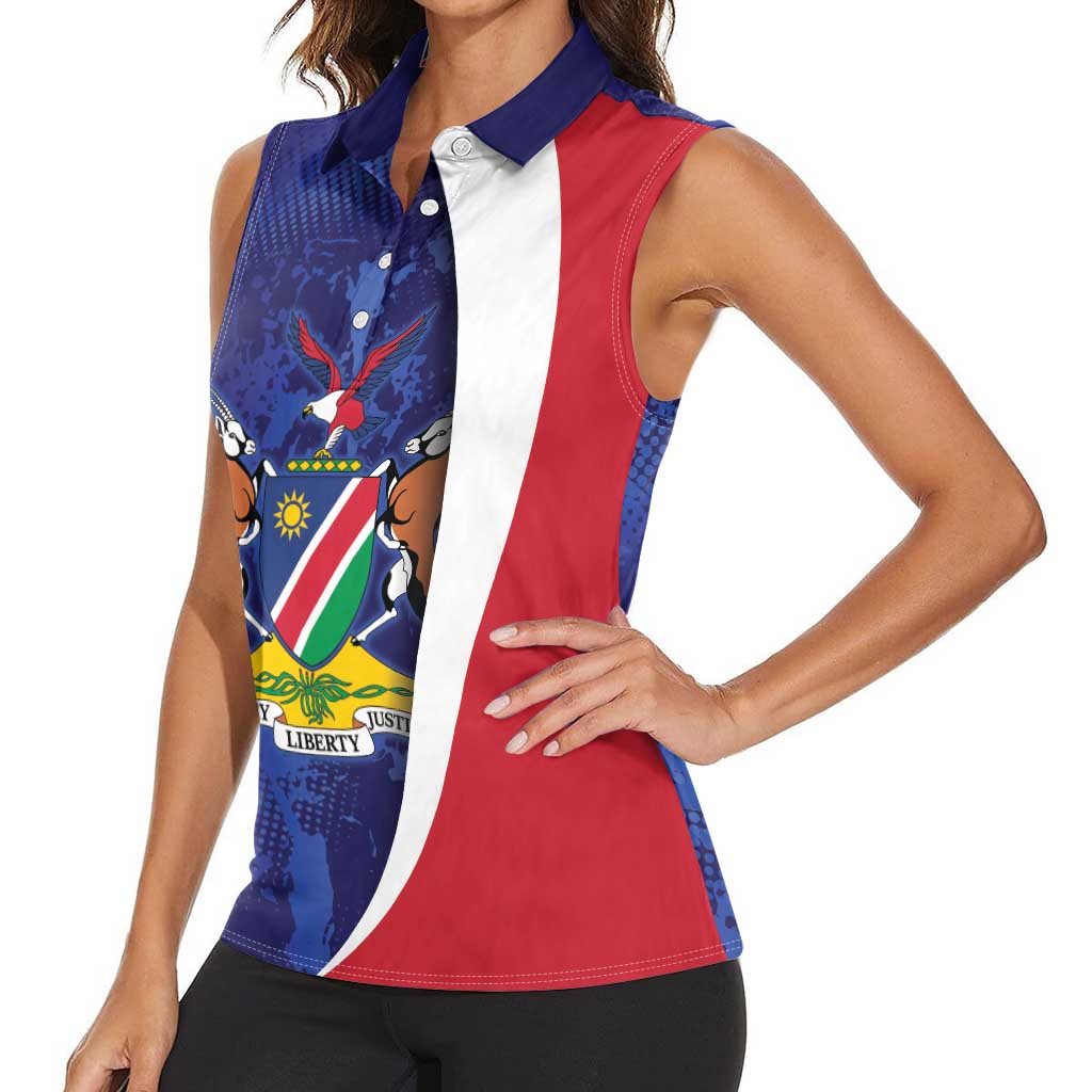 Namibia Cricket Custom Women Sleeveless Polo Shirt Coat of arms Namibian Pattern - Wonder Print Shop