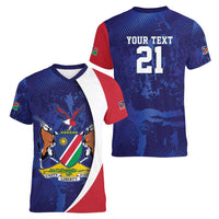 Namibia Cricket Custom Women V-Neck T-Shirt Coat of arms Namibian Pattern - Wonder Print Shop