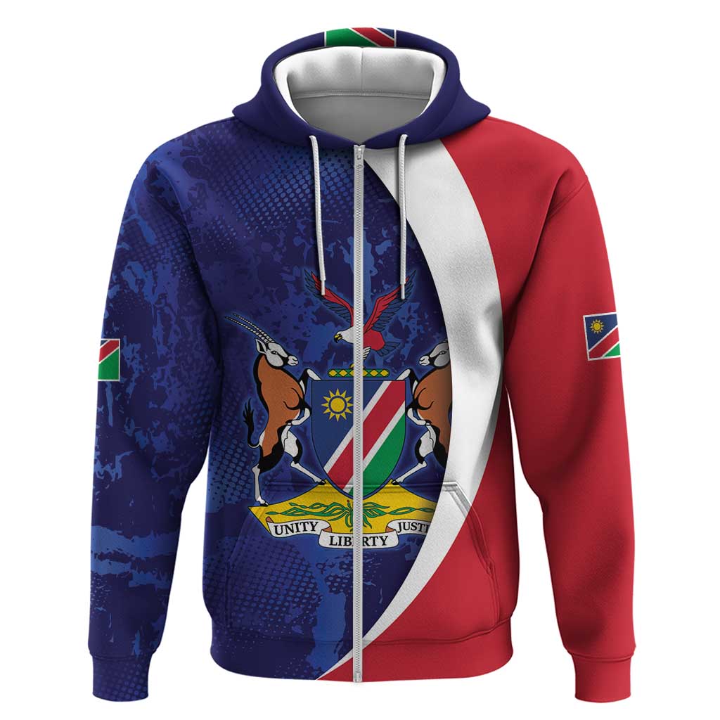Namibia Cricket Custom Zip Hoodie Coat of arms Namibian Pattern - Wonder Print Shop